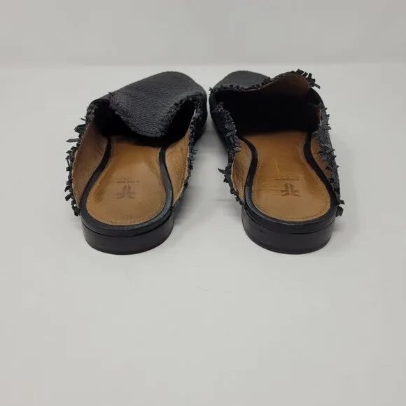 Frye womens 9.5 Terri woven Gore Mule Black Leather lined slides