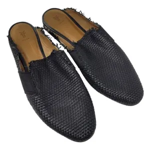 Frye womens 9.5 Terri woven Gore Mule Black Leather lined slides