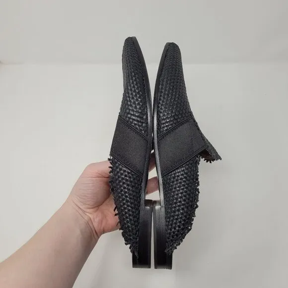 Frye womens 9.5 Terri woven Gore Mule Black Leather lined slides