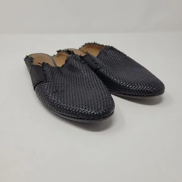 Frye womens 9.5 Terri woven Gore Mule Black Leather lined slides