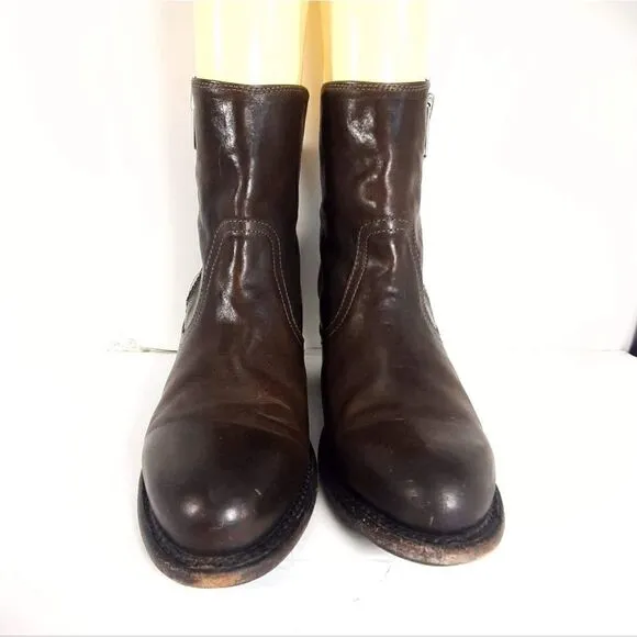 Frye Women's Leslie size 7,5 B Brown Leather Ankle Side Zip Booties Boots