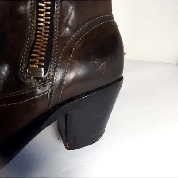 Frye Women's Leslie size 7,5 B Brown Leather Ankle Side Zip Booties Boots