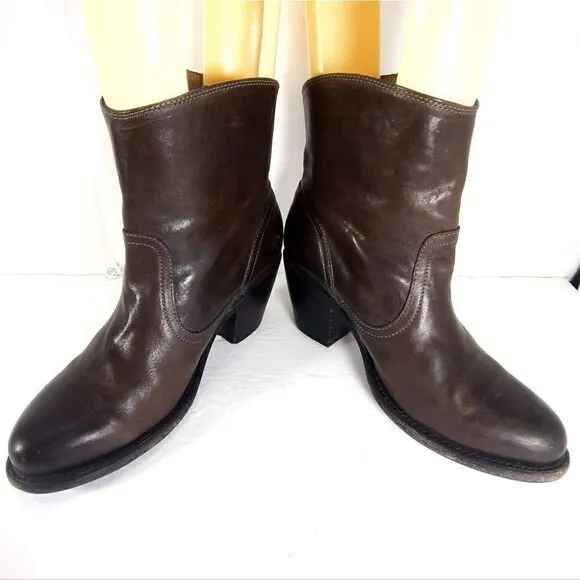 Frye Women's Leslie size 7,5 B Brown Leather Ankle Side Zip Booties Boots