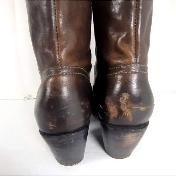 Frye Women's Leslie size 7,5 B Brown Leather Ankle Side Zip Booties Boots