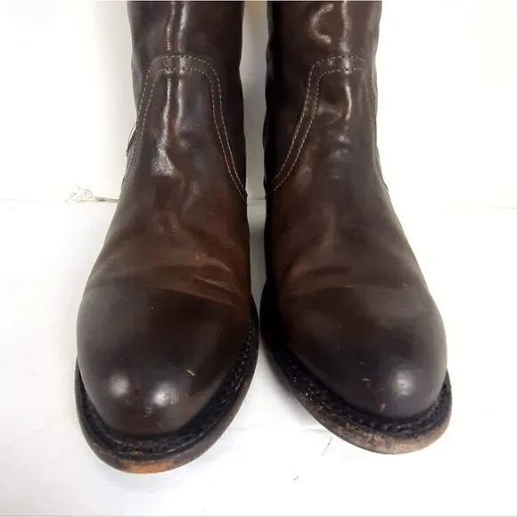 Frye Women's Leslie size 7,5 B Brown Leather Ankle Side Zip Booties Boots