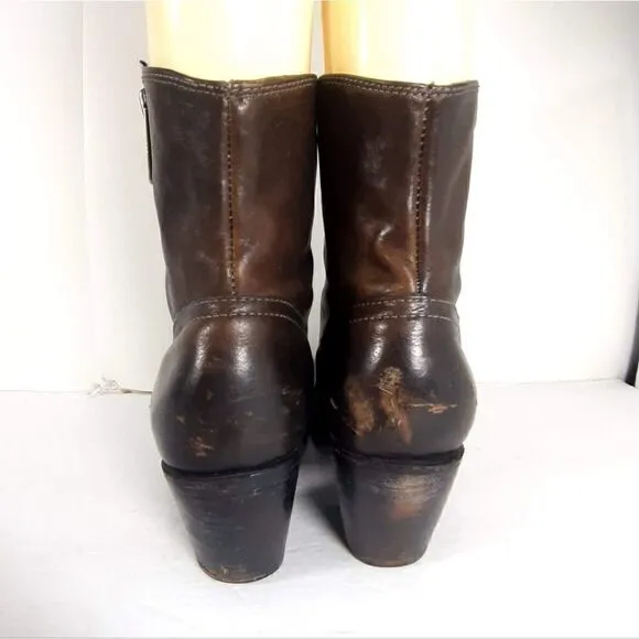 Frye Women's Leslie size 7,5 B Brown Leather Ankle Side Zip Booties Boots