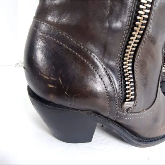 Frye Women's Leslie size 7,5 B Brown Leather Ankle Side Zip Booties Boots