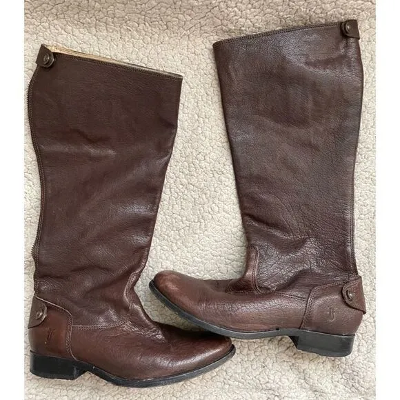 Frye Melissa  Chocolate Button Back Zip Boots Size 7