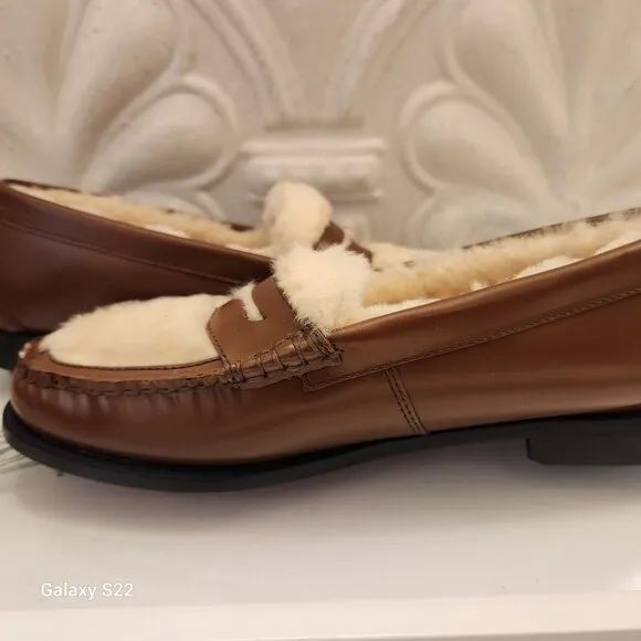 G. H Bass &quot;Whitney&quot; Shearling Whiskey Loafers. NIB. Size 10