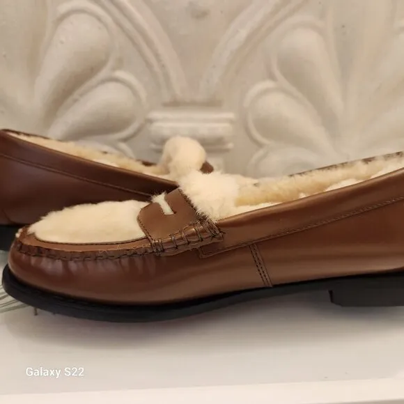 G. H Bass &quot;Whitney&quot; Shearling Whiskey Loafers. NIB. Size 10