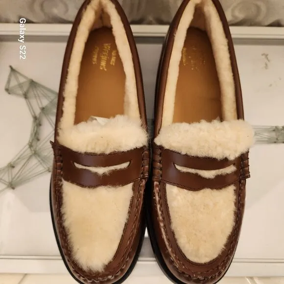 G. H Bass &quot;Whitney&quot; Shearling Whiskey Loafers. NIB. Size 10