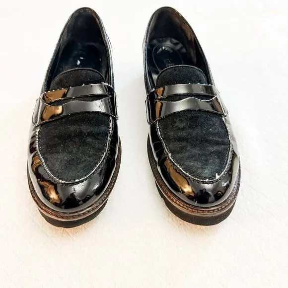 Gabor Patent Leather Suede Penny Loafer Round Toe Flats Shoes Size 6.5