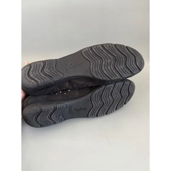 Gabor Suede Perforated Flats Sneakers US Size 10 (UK-7.5) Black Minimalistic