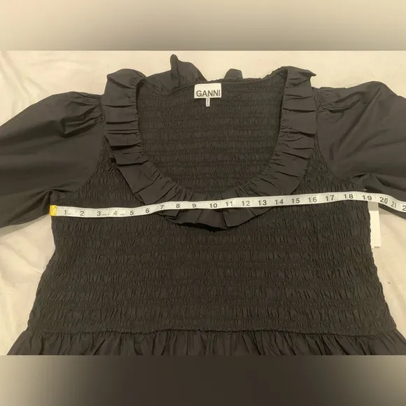 GANNI 100% Cotton Poplin Open-neck Smock Mini dress Black size US 22 EU 52 4XL