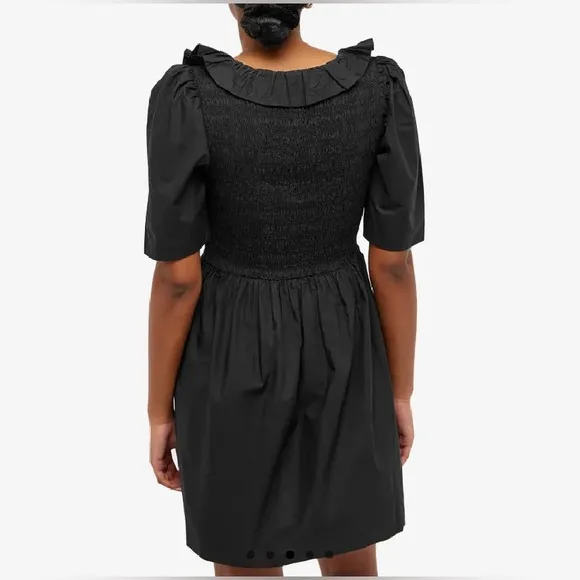 GANNI 100% Cotton Poplin Open-neck Smock Mini dress Black size US 22 EU 52 4XL