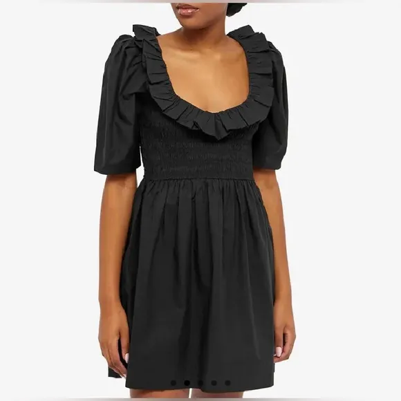 GANNI 100% Cotton Poplin Open-neck Smock Mini dress Black size US 22 EU 52 4XL