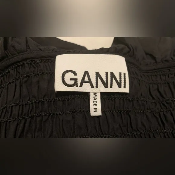GANNI 100% Cotton Poplin Open-neck Smock Mini dress Black size US 22 EU 52 4XL