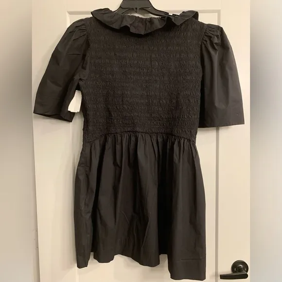 GANNI 100% Cotton Poplin Open-neck Smock Mini dress Black size US 22 EU 52 4XL