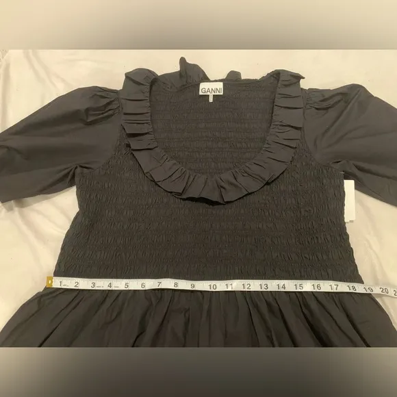 GANNI 100% Cotton Poplin Open-neck Smock Mini dress Black size US 22 EU 52 4XL