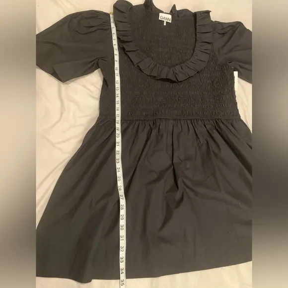 GANNI 100% Cotton Poplin Open-neck Smock Mini dress Black size US 22 EU 52 4XL