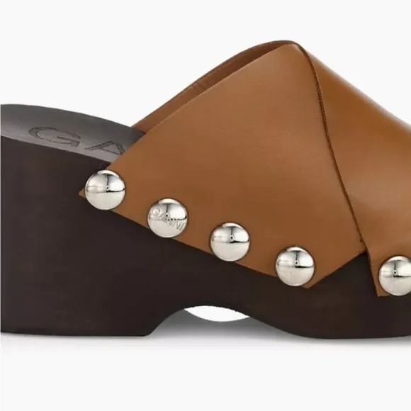 Ganni Retro Leather Platform Clogs Mules Sandals open toe Tigers Eye Camel