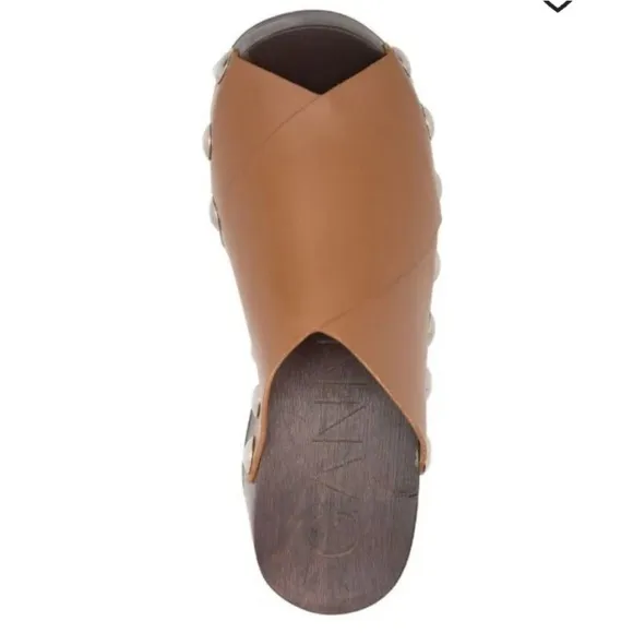 Ganni Retro Leather Platform Clogs Mules Sandals open toe Tigers Eye Camel