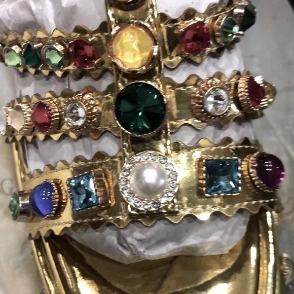 Gemstone bedded ,chunky block ,runway  sandals platform .crystals rhinestone.