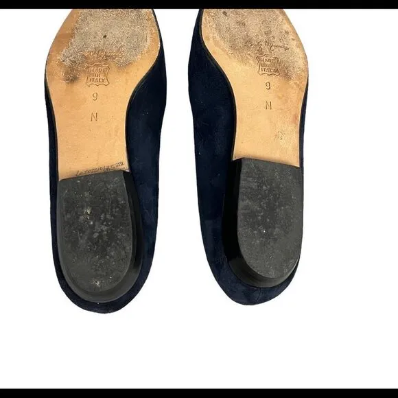 Gently Used Royal Blue Suede Slip-on Flats with Gold Linked Embellishments Sz 9N
