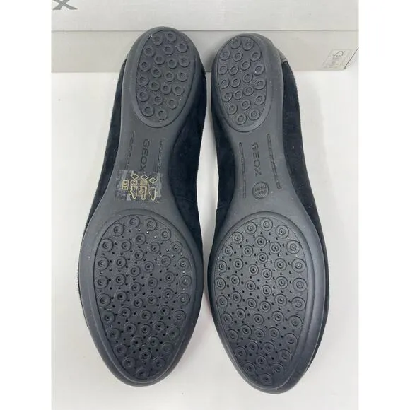 Geox Charlene Black Goat Suede Leather Slip On Flat Loafers Size 38