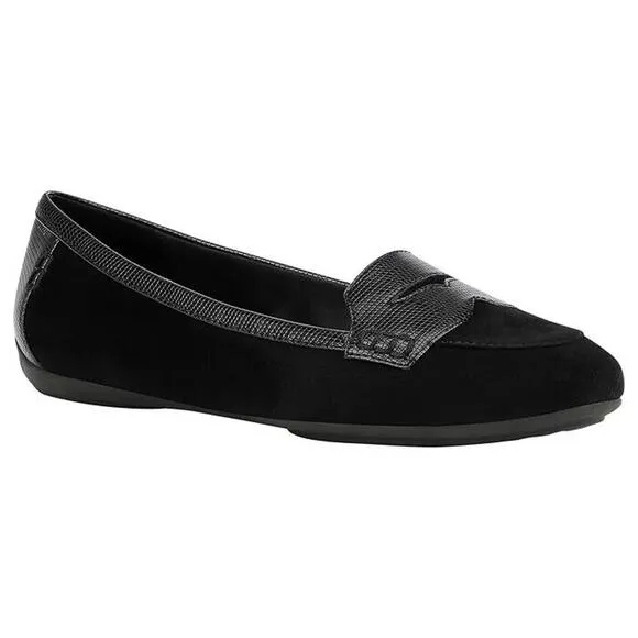 Geox Charlene Black Goat Suede Leather Slip On Flat Loafers Size 38