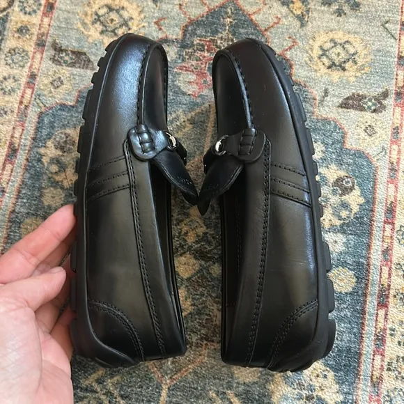 Geox Kids Fast 3 Loafers Leather Round Toe Slip On Black Size 33/US 2 Little Kid
