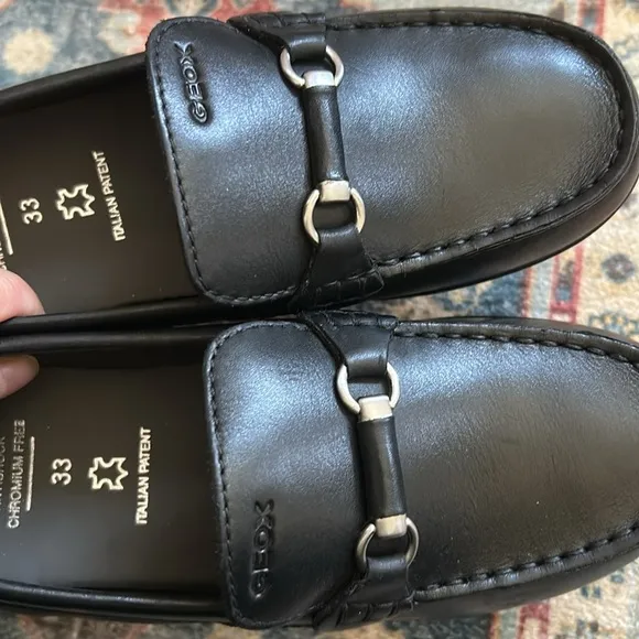 Geox Kids Fast 3 Loafers Leather Round Toe Slip On Black Size 33/US 2 Little Kid