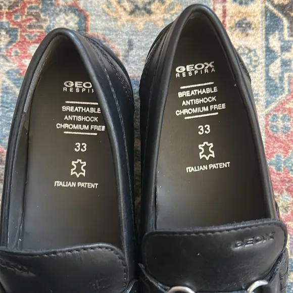 Geox Kids Fast 3 Loafers Leather Round Toe Slip On Black Size 33/US 2 Little Kid