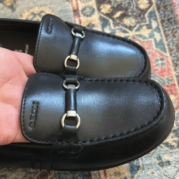 Geox Kids Fast 3 Loafers Leather Round Toe Slip On Black Size 33/US 2 Little Kid