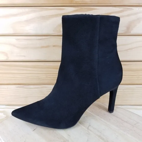 GEOX Respira High Heel Suede/Leather Black Ankle Boot Bootie 41 EUR Side Zip NEW