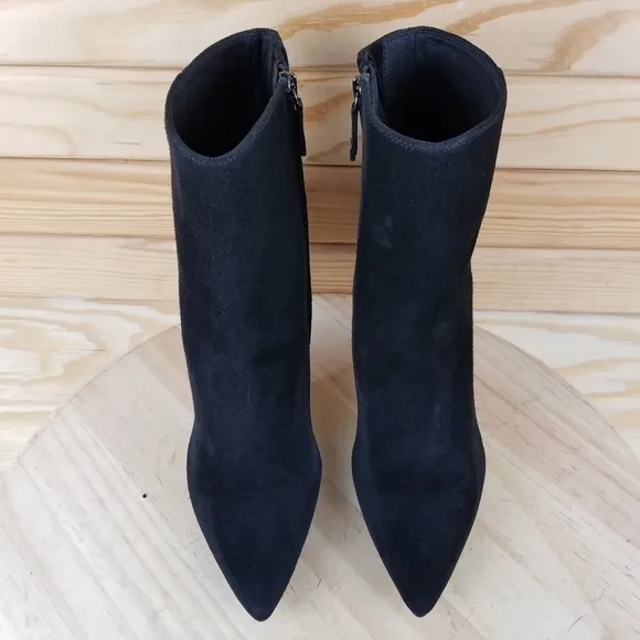 GEOX Respira High Heel Suede/Leather Black Ankle Boot Bootie 41 EUR Side Zip NEW