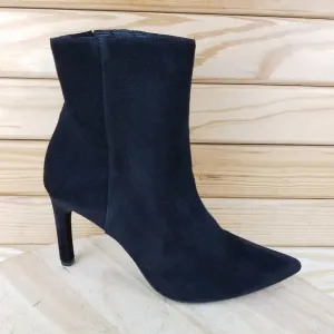 GEOX Respira High Heel Suede/Leather Black Ankle Boot Bootie 41 EUR Side Zip NEW