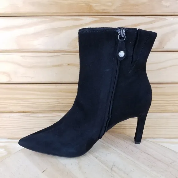 GEOX Respira High Heel Suede/Leather Black Ankle Boot Bootie 41 EUR Side Zip NEW