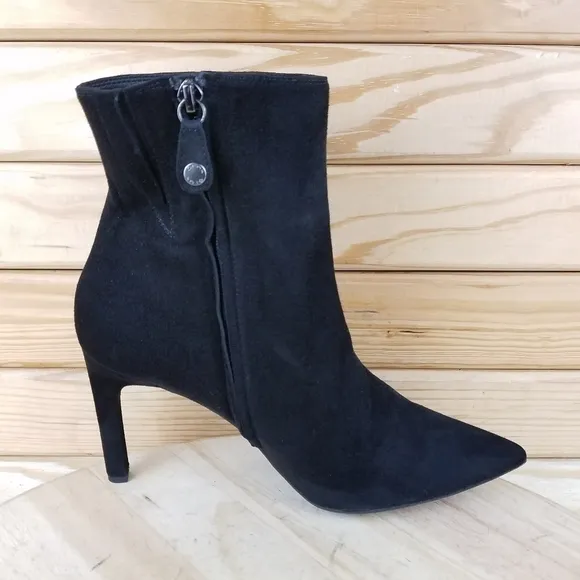 GEOX Respira High Heel Suede/Leather Black Ankle Boot Bootie 41 EUR Side Zip NEW