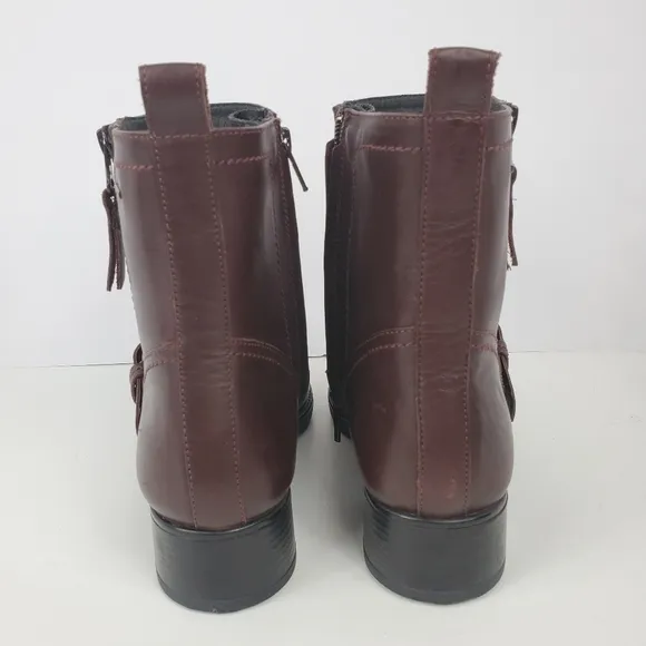 Geox zip up ankle boots burgandy leather sz 40 9.5