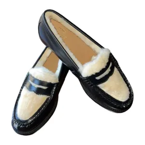 G.H. BASS WOMENS WHITNEY SHEARLING WEEJUNS LOAFER BLACK LEATHER SIZE 8.5 NEW
