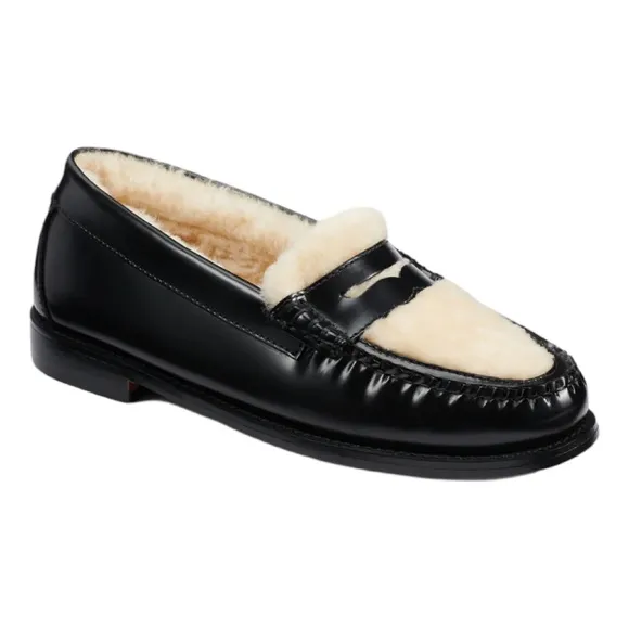 G.H. BASS WOMENS WHITNEY SHEARLING WEEJUNS LOAFER BLACK LEATHER SIZE 8.5 NEW