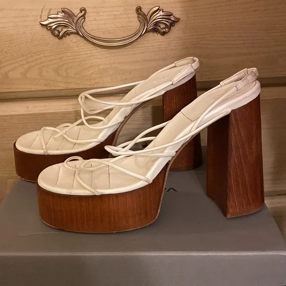 Gia Borghini x RHW Rosie 28 Leather Knotted Strappy Chunky Platform Sandals 40