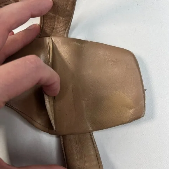 GiaBorghini Pernille Teisbaek Two-Band Puffy Slide Sandals Tan Leather 39.5