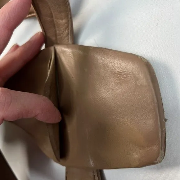 GiaBorghini Pernille Teisbaek Two-Band Puffy Slide Sandals Tan Leather 39.5