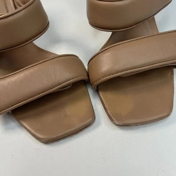 GiaBorghini Pernille Teisbaek Two-Band Puffy Slide Sandals Tan Leather 39.5
