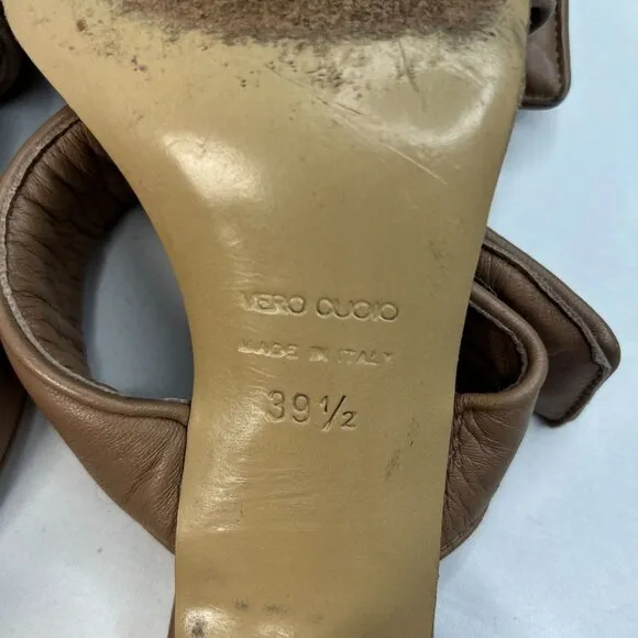 GiaBorghini Pernille Teisbaek Two-Band Puffy Slide Sandals Tan Leather 39.5