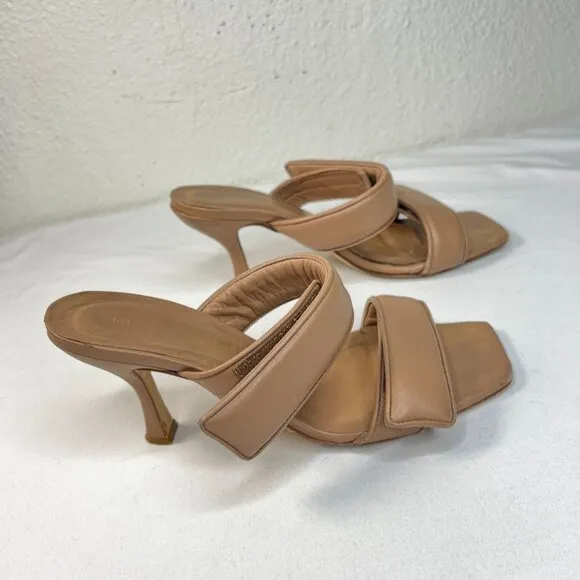 GiaBorghini Pernille Teisbaek Two-Band Puffy Slide Sandals Tan Leather 39.5
