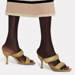 GiaBorghini Pernille Teisbaek Two-Band Puffy Slide Sandals Tan Leather 39.5