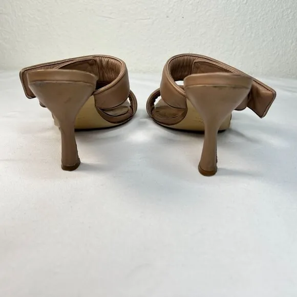 GiaBorghini Pernille Teisbaek Two-Band Puffy Slide Sandals Tan Leather 39.5